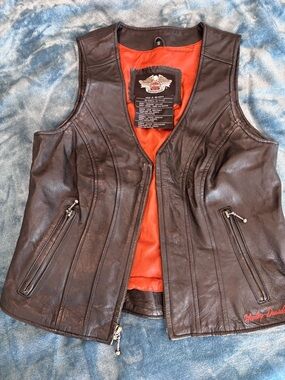 Harley-Davidson Women's Dark Leather Vest with Orange Lining
